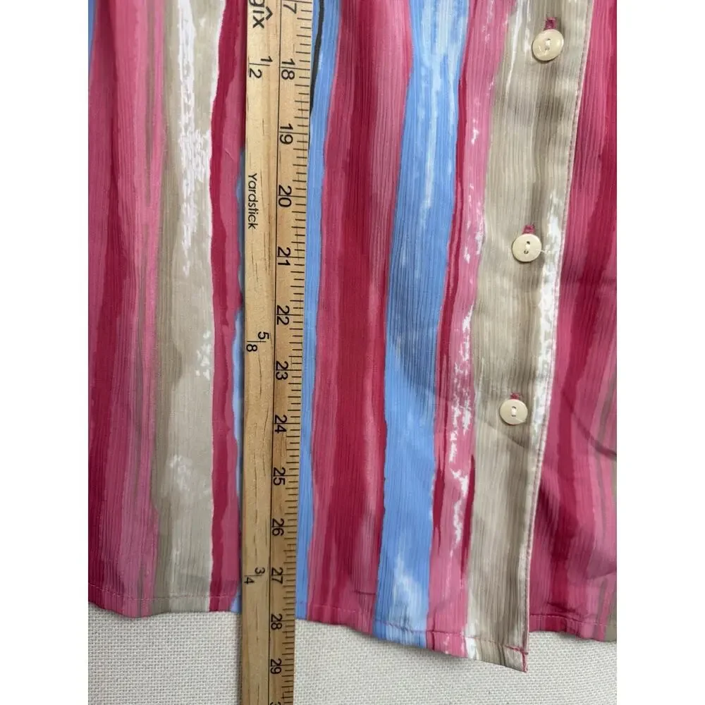 Vintage 80s Alia Striped Blouse Top 18W Button Up Short Sleeves Shoulder Pads - Picture 11 of 12